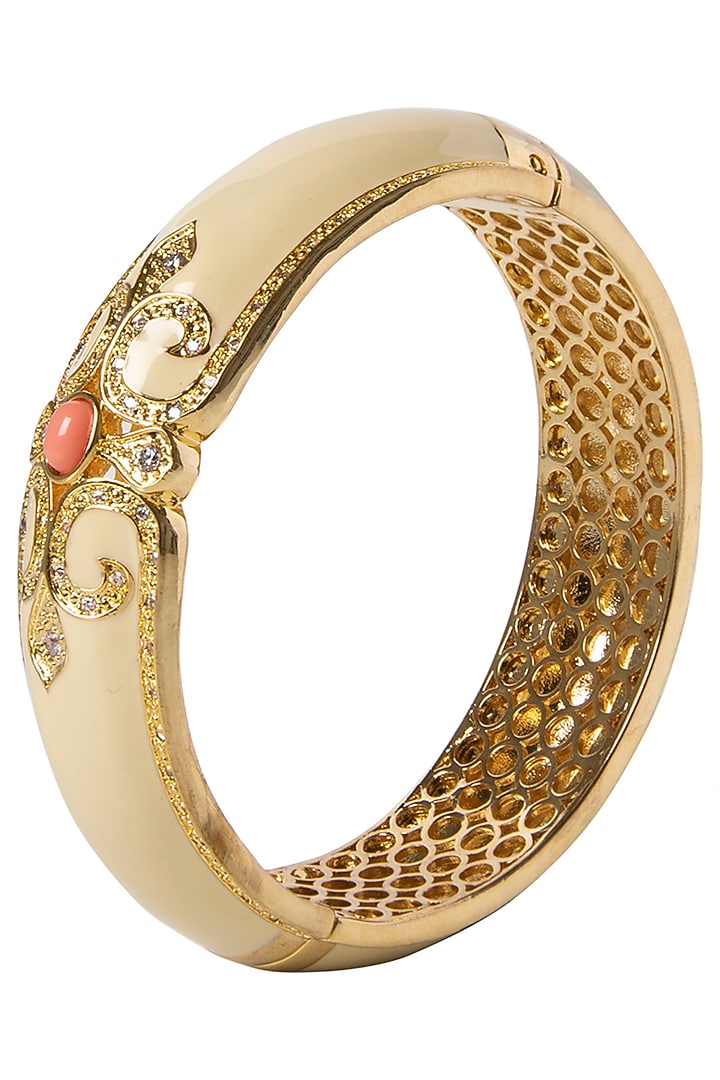 Off white and pink vintage detailed bangle available only at Pernia's Pop Up Shop.