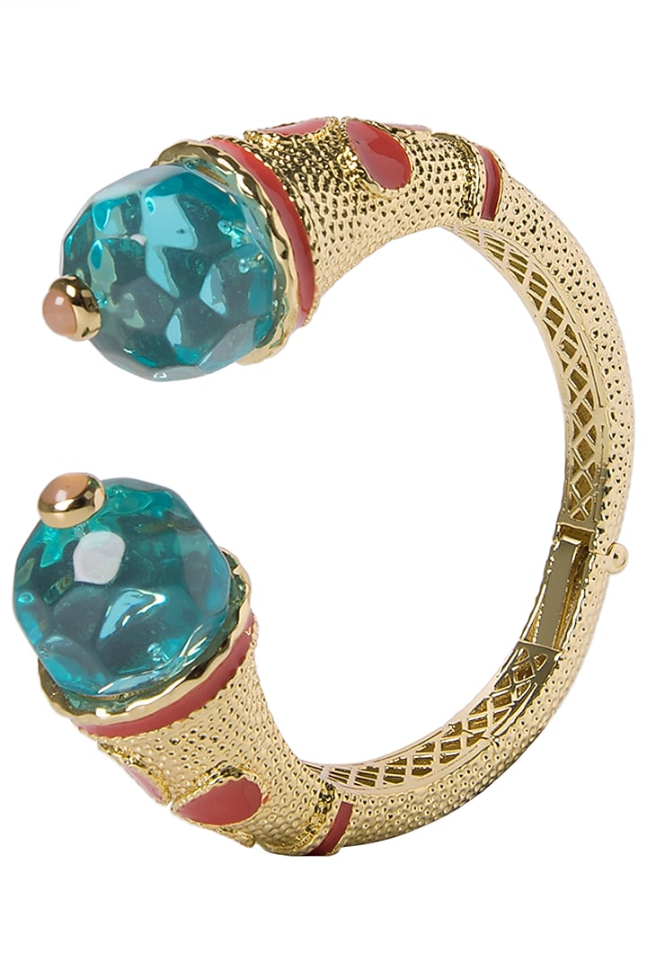 Aqua blue and red cathedral open bangle available only at Pernia's Pop Up Shop.