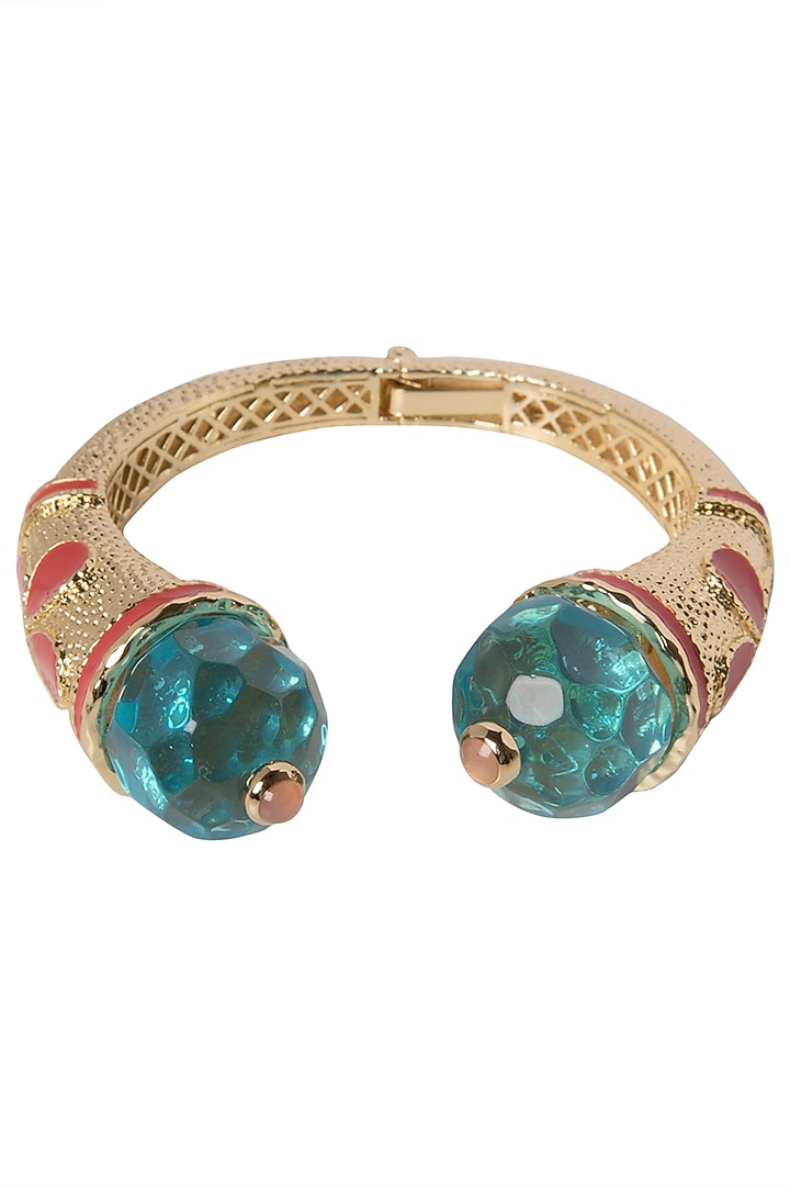 Aqua blue and red cathedral open bangle available only at Pernia's Pop Up Shop.