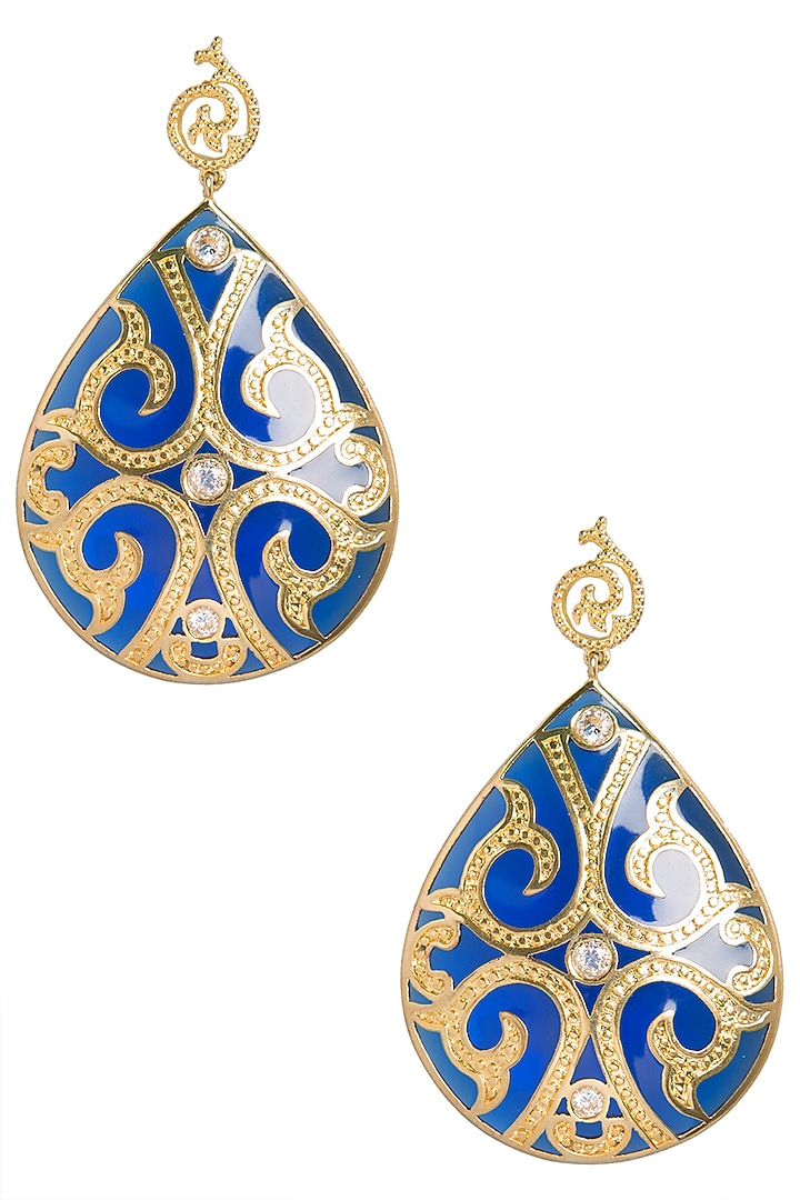 Royal blue and gold fat filigree earrings available only at Pernia's Pop Up Shop.