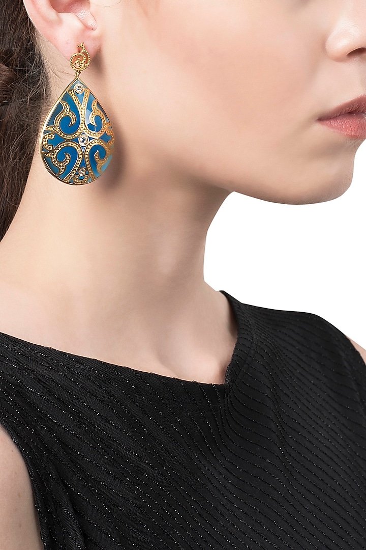 Royal Blue and Gold Fat Filigree Earrings by The Bohemian