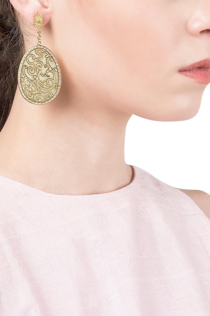 Pista Green and Gold Flat Filigree Earrings by The Bohemian