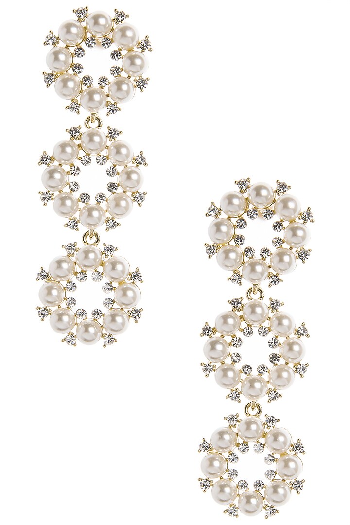Gold plated tiered pearl dangler earrings available only at Pernia's Pop Up Shop.