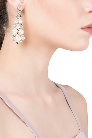 Gold Plated Conical Pearl Dangler Earrings by The Bohemian