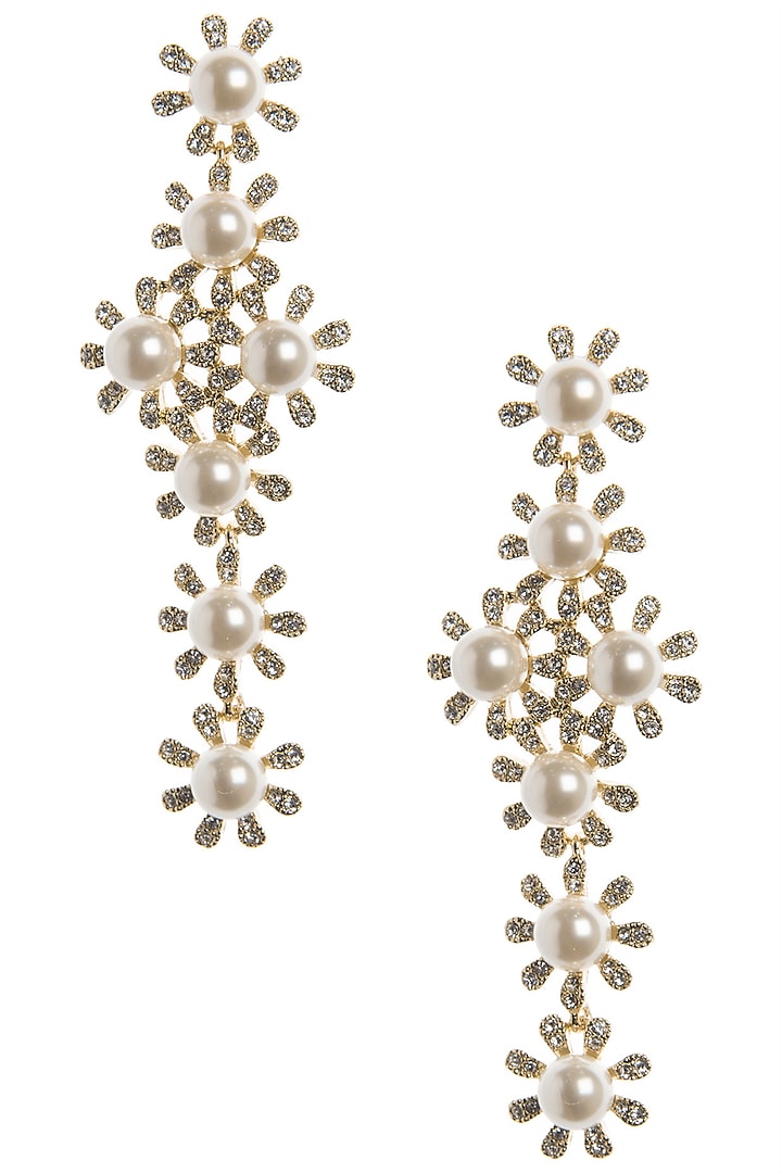 Gold plated cross pearl dangler earrings available only at Pernia's Pop Up Shop.