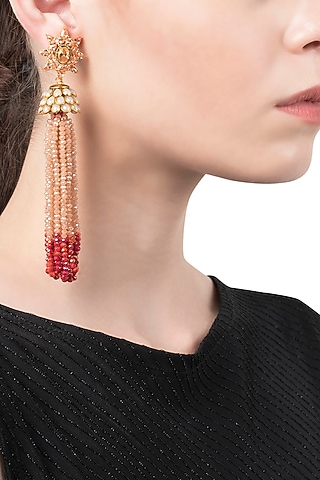 White and Coral Tassel Earrings by The Bohemian