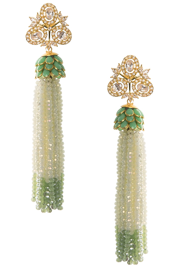 White and green tassel earrings available only at Pernia's Pop Up Shop.
