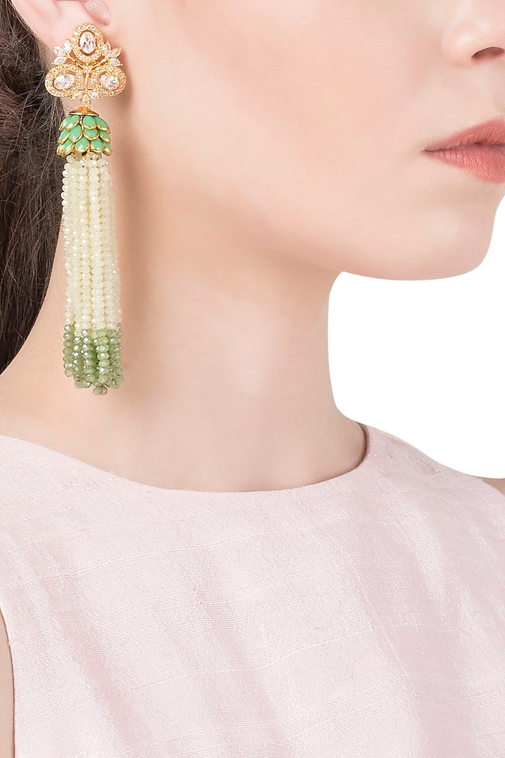 White and Green Tassel Earrings by The Bohemian
