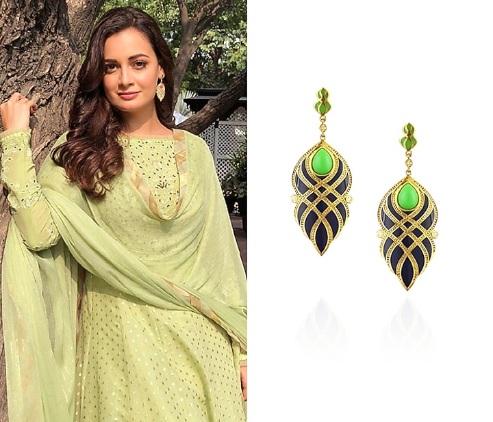 The Bohemian presents Navy blue and green criss cross earrings available only at Pernia's Pop Up Shop.