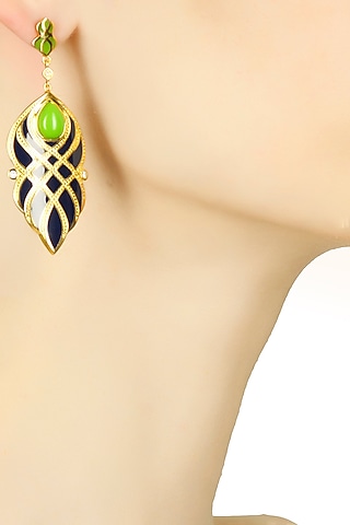 Navy blue and green criss cross earrings by The Bohemian