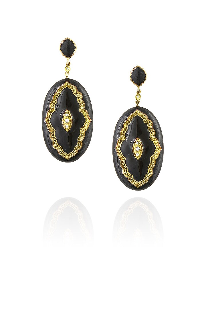 The Bohemian presents Pewter and black victoria enamel earrings available only at Pernia's Pop Up Shop.