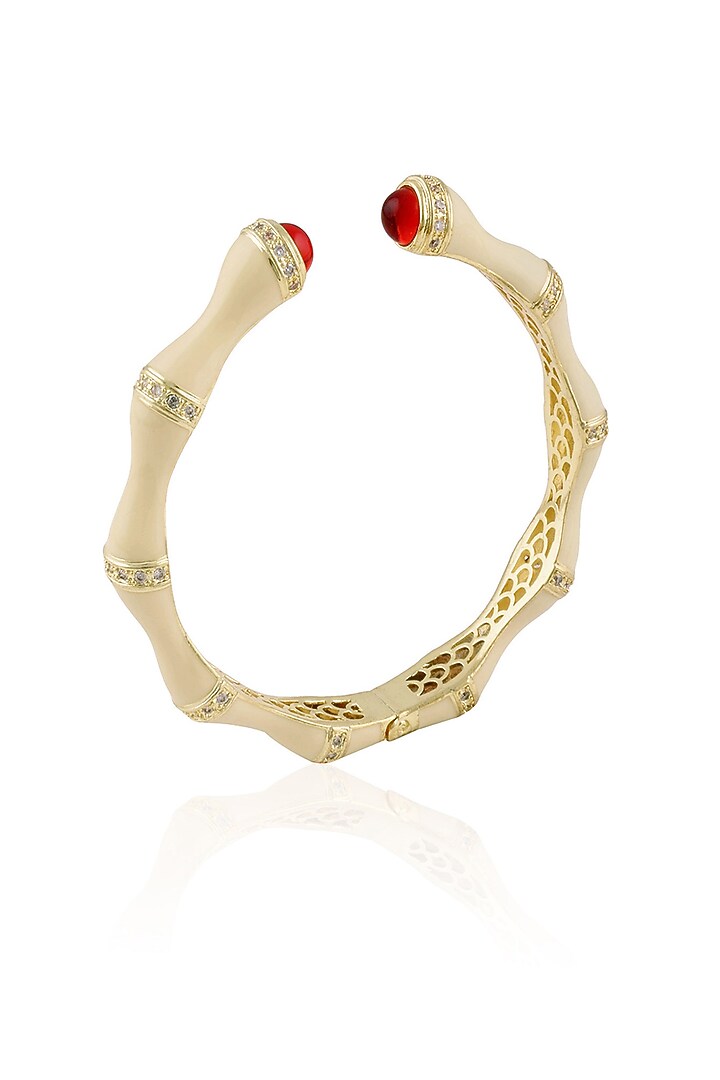 The Bohemian presents Gold plated ivory enamel bamboo bracelet available only at Pernia's Pop Up Shop.