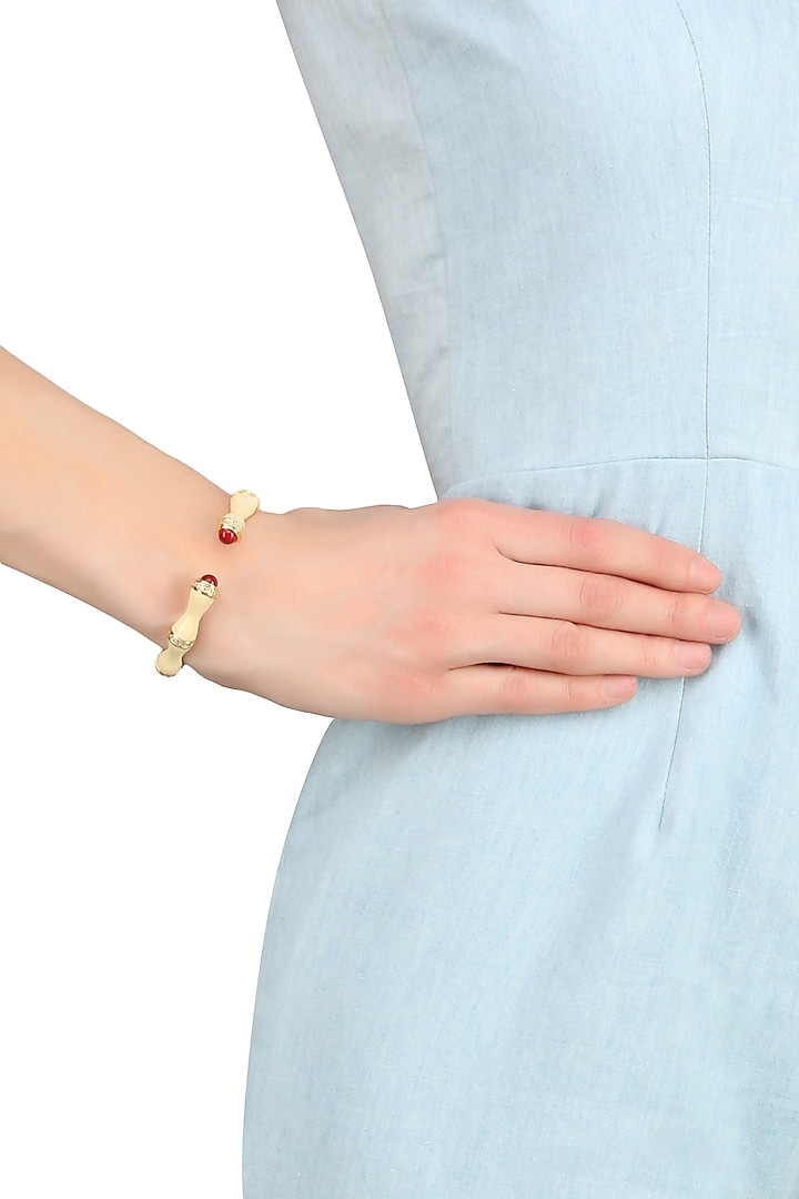 Gold Plated Ivory Enamel Bamboo Bracelet by The Bohemian