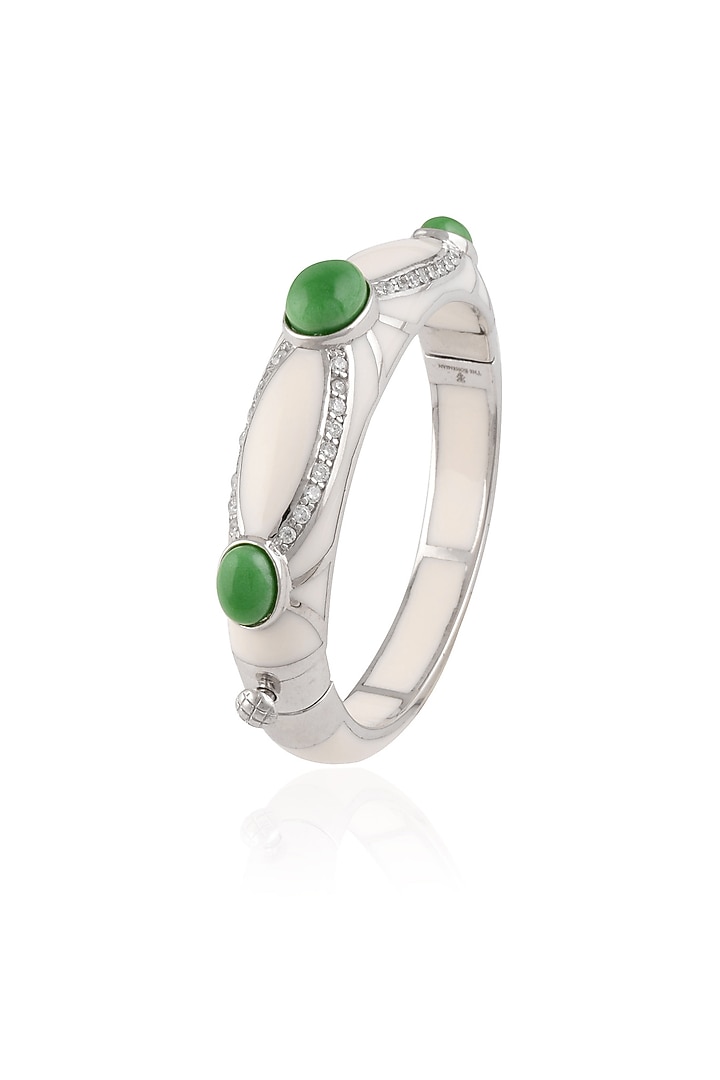 The Bohemian presents Ivory resin classic three green stones bangle available only at Pernia's Pop Up Shop.