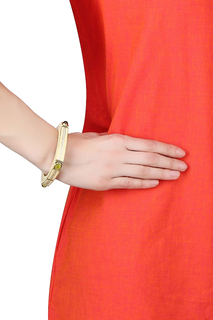 Gold Plated Ivory Enamel Square Bracelet by The Bohemian