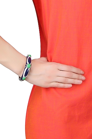 Blue Resin Classic Three Green Stones Bangle by The Bohemian