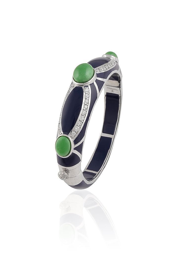 The Bohemian presents Blue resin classic three green stones bangle available only at Pernia's Pop Up Shop.