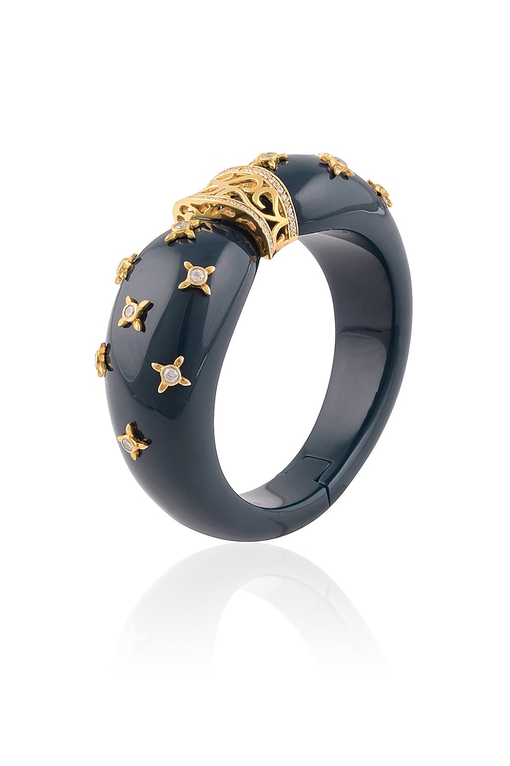 The Bohemian presents Gold plated blue resin confetti pattern bracelet available only at Pernia's Pop Up Shop.
