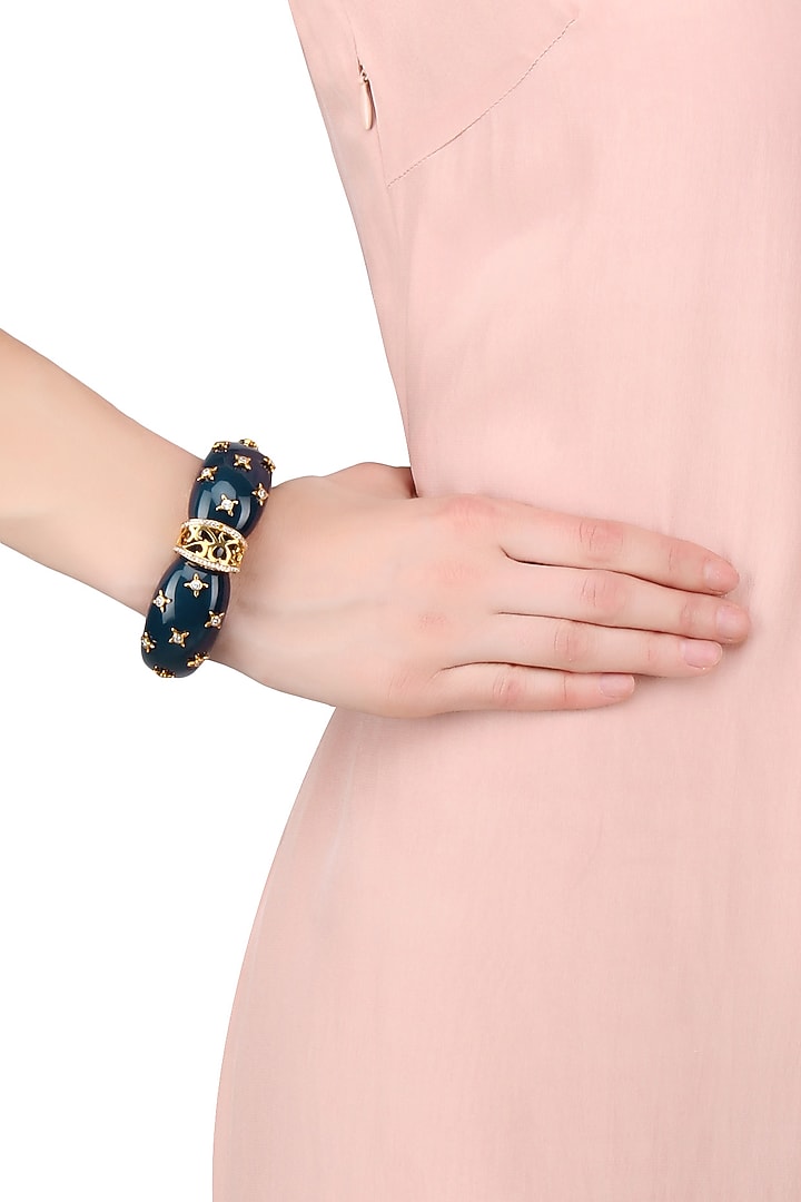 The Bohemian presents Gold plated blue resin confetti pattern bracelet available only at Pernia's Pop Up Shop.