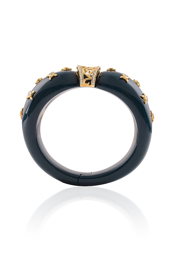 The Bohemian presents Gold plated blue resin confetti pattern bracelet available only at Pernia's Pop Up Shop.