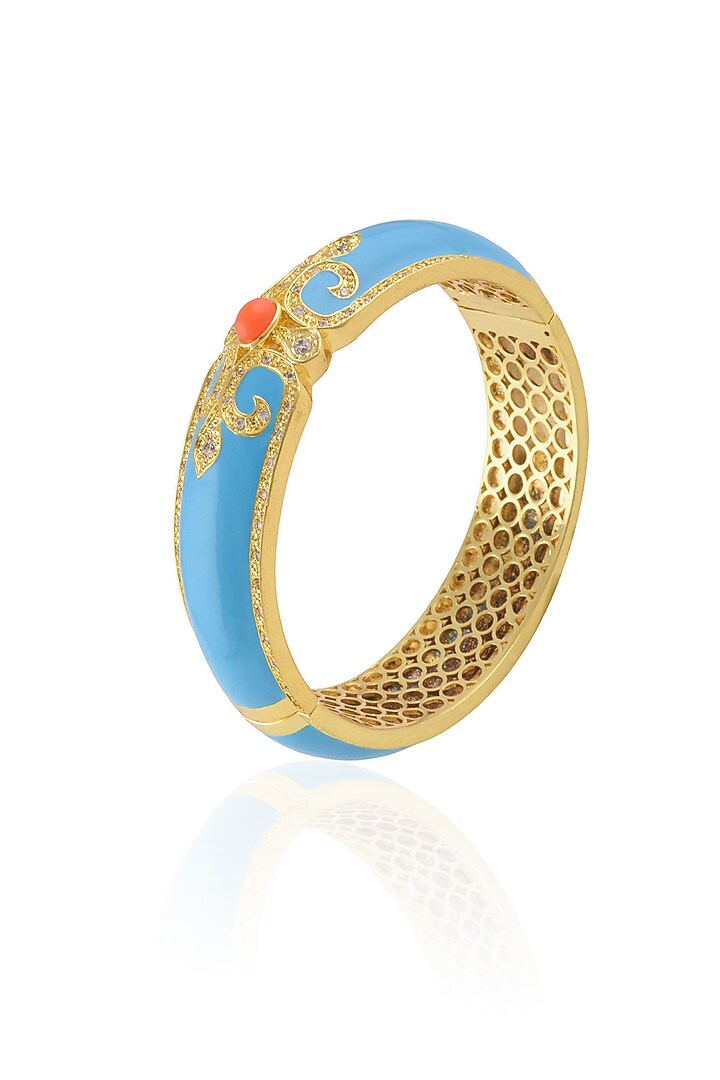 The Bohemian presents Gold plated turqoise enamel chantilly vintage bangle available only at Pernia's Pop Up Shop.