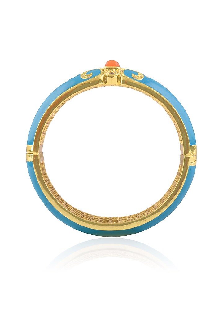 The Bohemian presents Gold plated turqoise enamel chantilly vintage bangle available only at Pernia's Pop Up Shop.