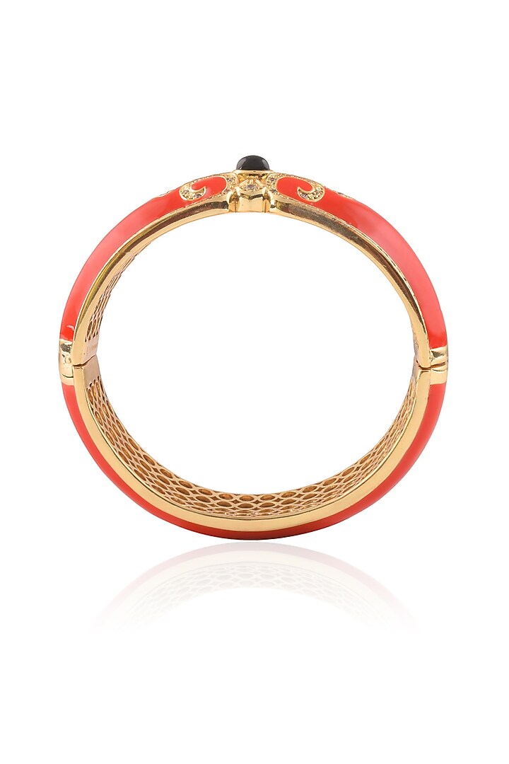 The Bohemian presents Gold plated coral enamel chantilly vintage bangle available only at Pernia's Pop Up Shop.