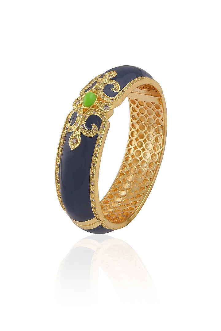 The Bohemian presents Gold plated navy blue enamel chantilly vintage bangle available only at Pernia's Pop Up Shop.
