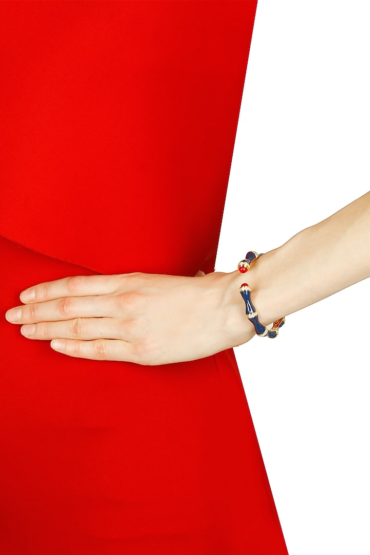 Gold plated bamboo enamel open bracelet available only at Pernia's Pop Up Shop.