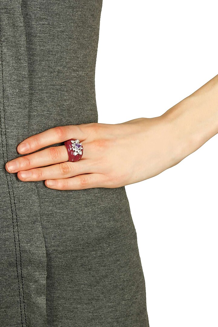 Rhodium plated purple resin twinkle star ring by The Bohemian