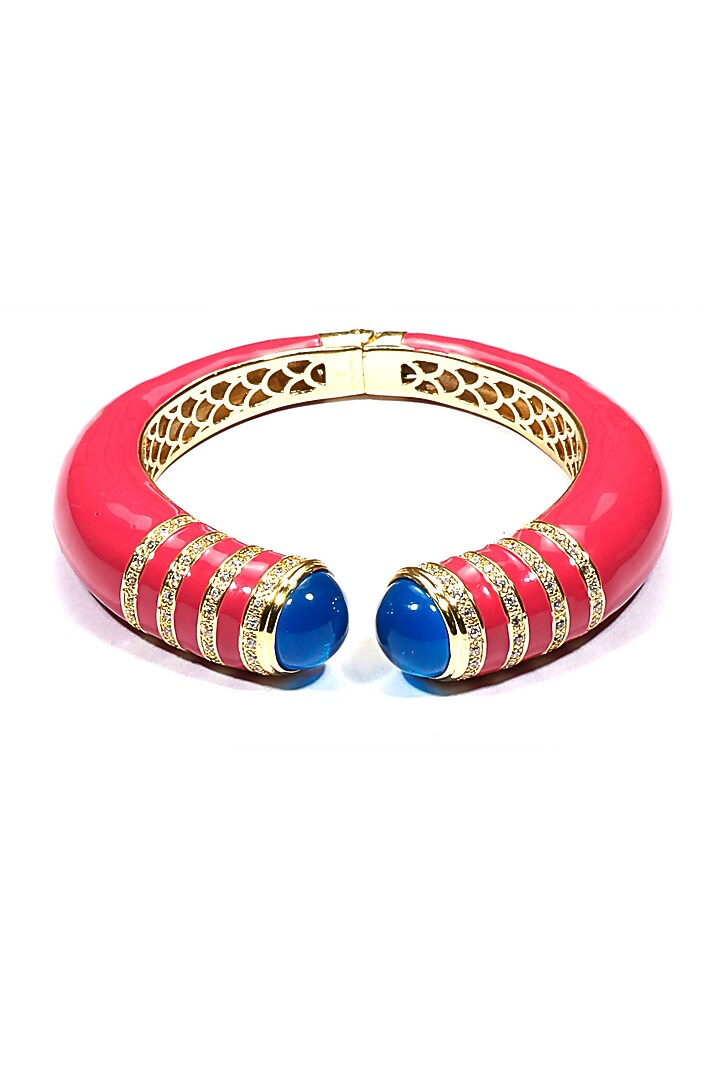 Gold plated pink pyramid enamel bangle available only at Pernia's Pop Up Shop.