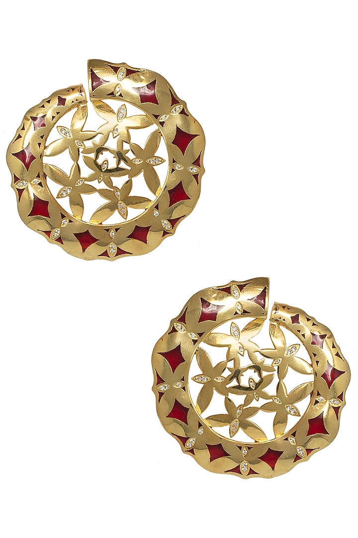 Gold plated red stud earrings available only at Pernia's Pop Up Shop.