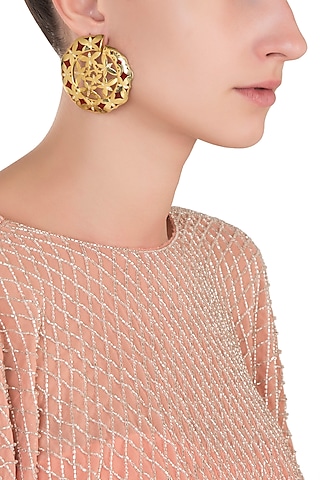 Gold Plated Red Stud Earrings by The Bohemian