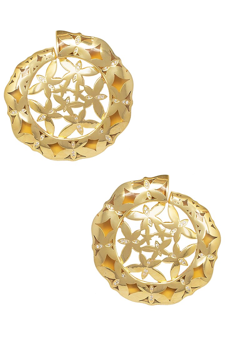 Gold plated amber stud earrings available only at Pernia's Pop Up Shop.