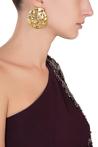 Gold Plated Amber Stud Earrings by The Bohemian