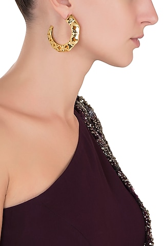 Gold Plated Amber Hoop Earrings by The Bohemian