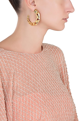 Gold Plated Red Hoop Earrings by The Bohemian