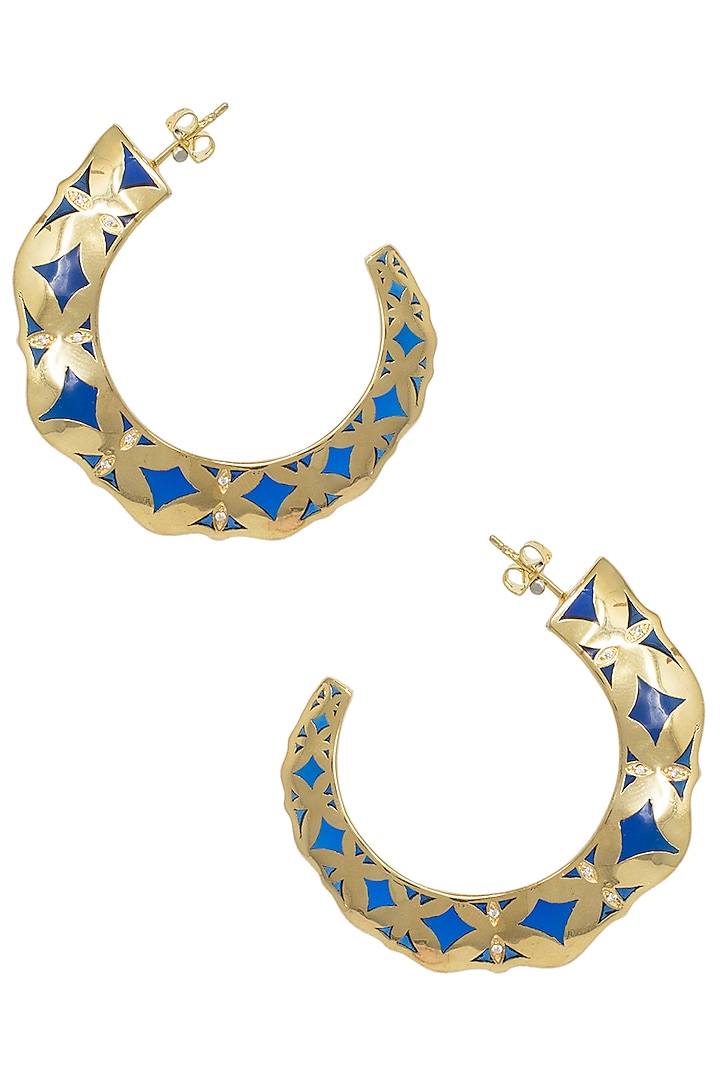 Gold plated blue hoop earrings available only at Pernia's Pop Up Shop. 2023