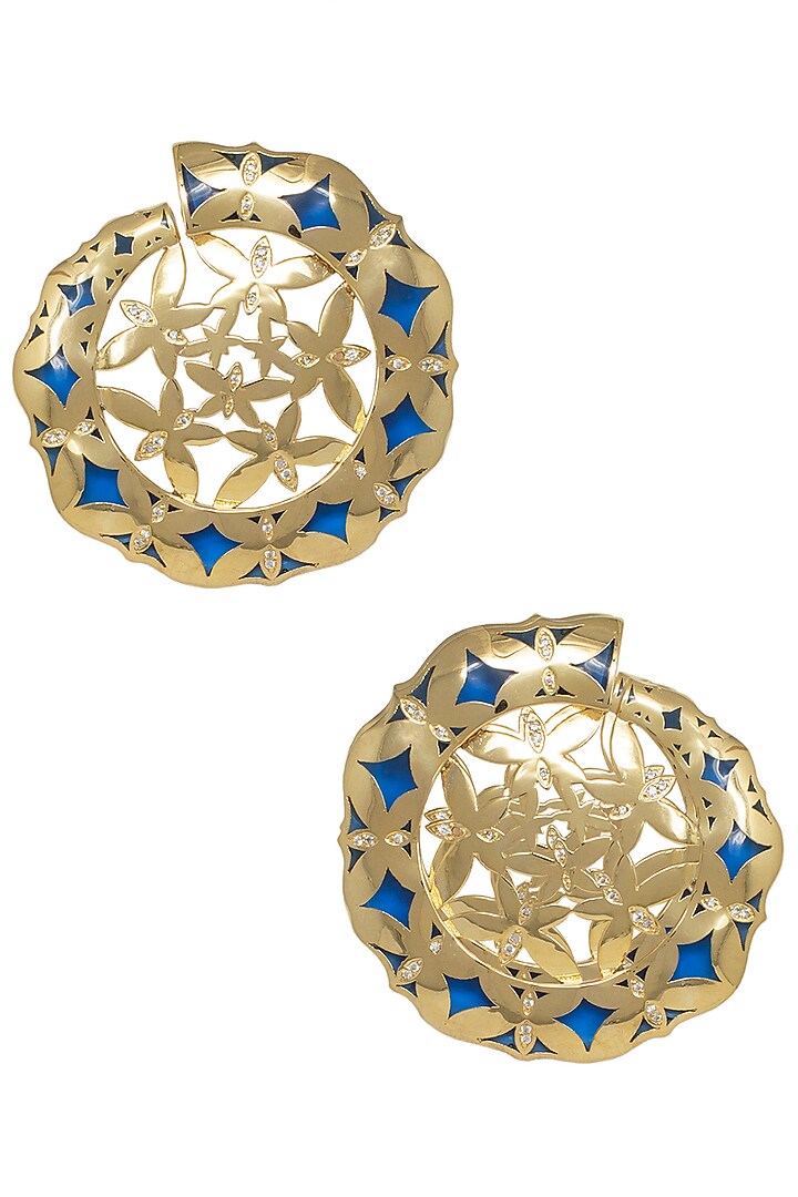 Gold plated blue stud earrings available only at Pernia's Pop Up Shop.