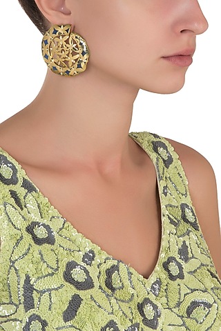 Gold Plated Blue Stud Earrings by The Bohemian