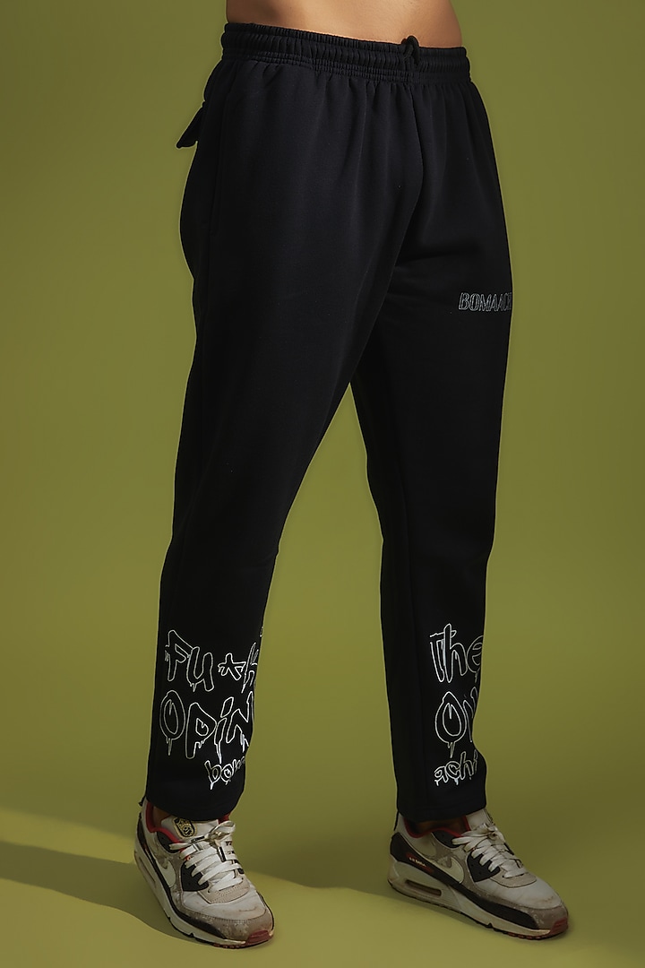 Black Cotton Printed Joggers by BOMAACHI at Pernia's Pop Up Shop