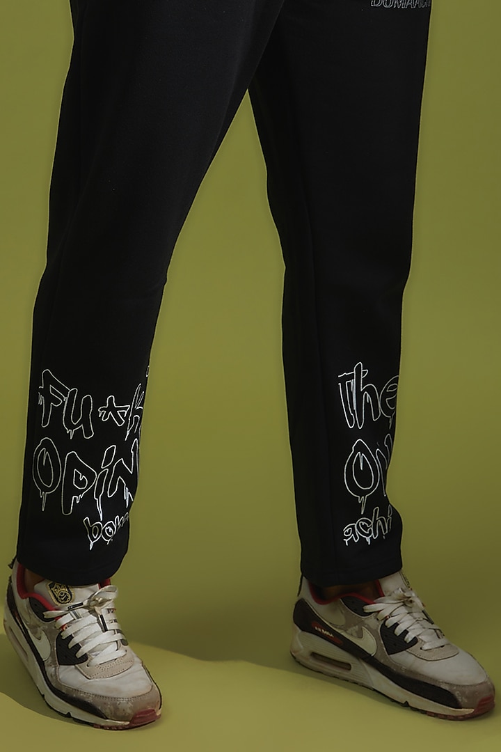 Black Cotton Printed Joggers by BOMAACHI at Pernia's Pop Up Shop