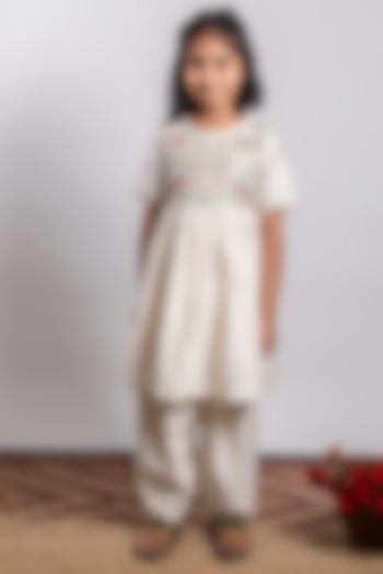 Ivory Chanderi Silk Kurta Set For Girls by Boteh