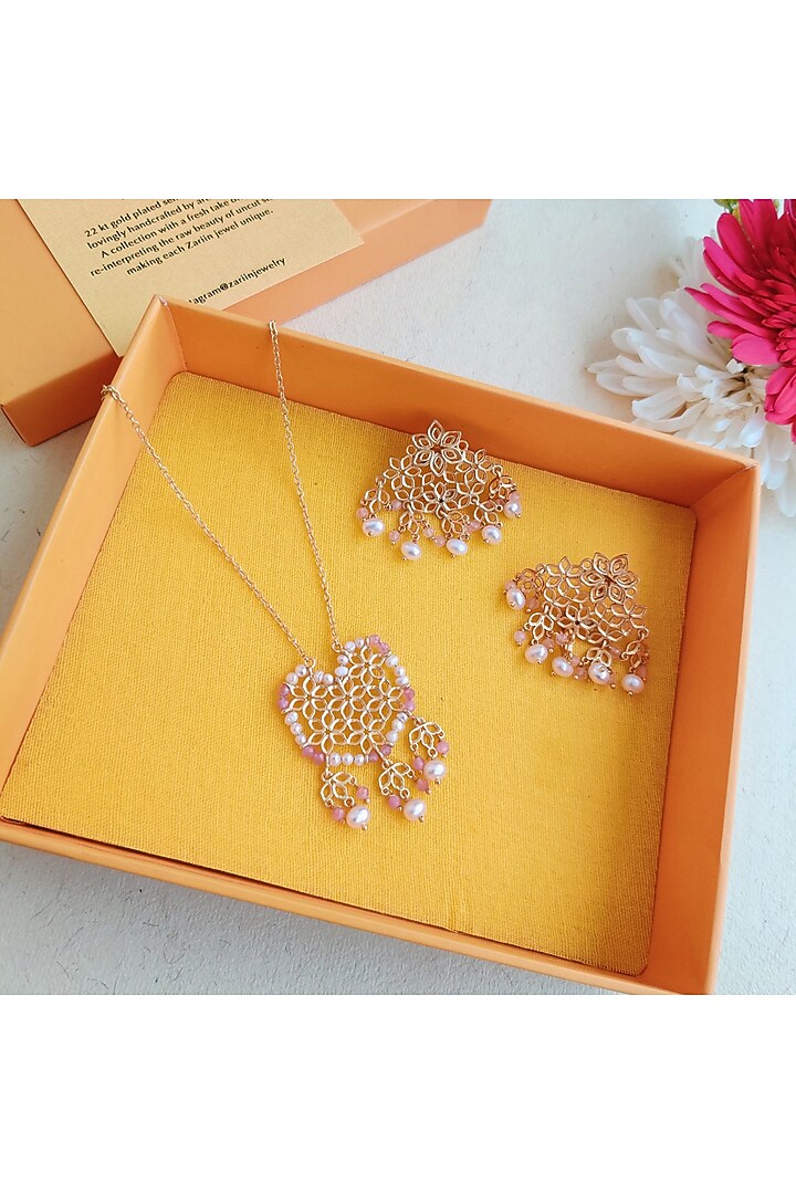 Gold Plated Beaded Necklace Set In Gift Box by Zariin at Pernia's Pop Up Shop