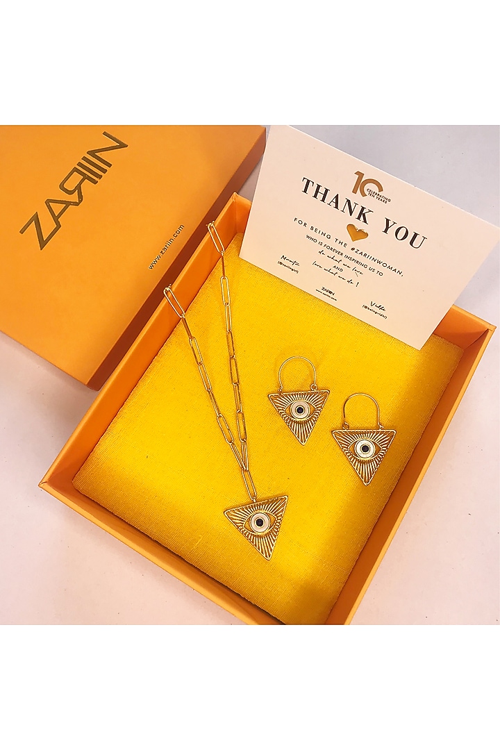 Gold Plated Evil Eye Pendant Necklace Set In Gift Box by Zariin at Pernia's Pop Up Shop