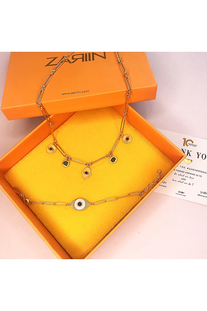 Golden Evil Eye Necklace With Bracelet In Gift Box by Zariin at Pernia's Pop Up Shop