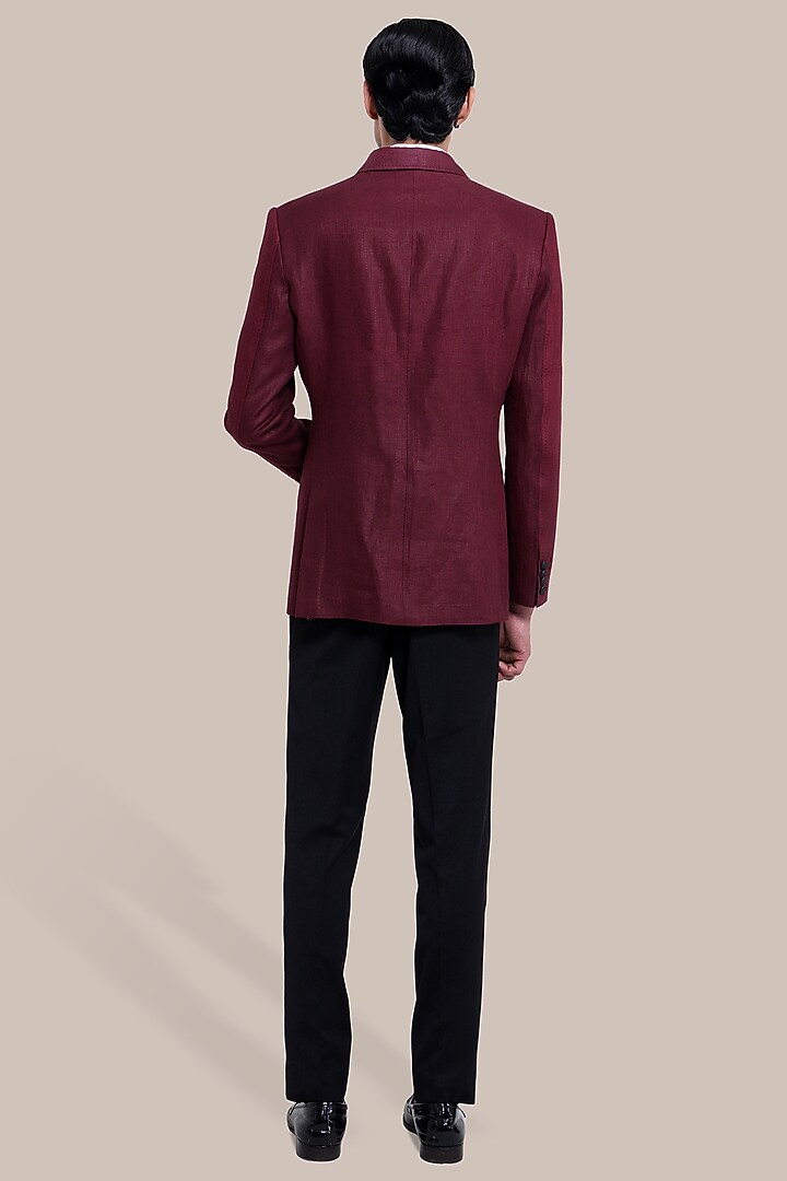 Maroon Pure Linen Blazer Jacket by BRAHAAN at Pernia's Pop Up Shop