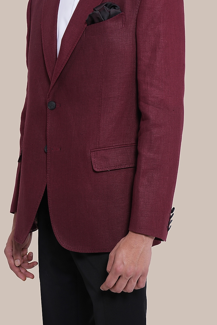 Maroon Pure Linen Blazer Jacket by BRAHAAN at Pernia's Pop Up Shop