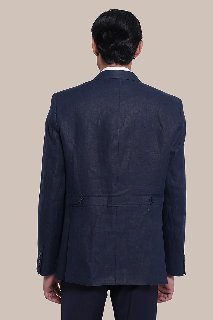 Blue Pure Linen Blazer Jacket by BRAHAAN at Pernia's Pop Up Shop