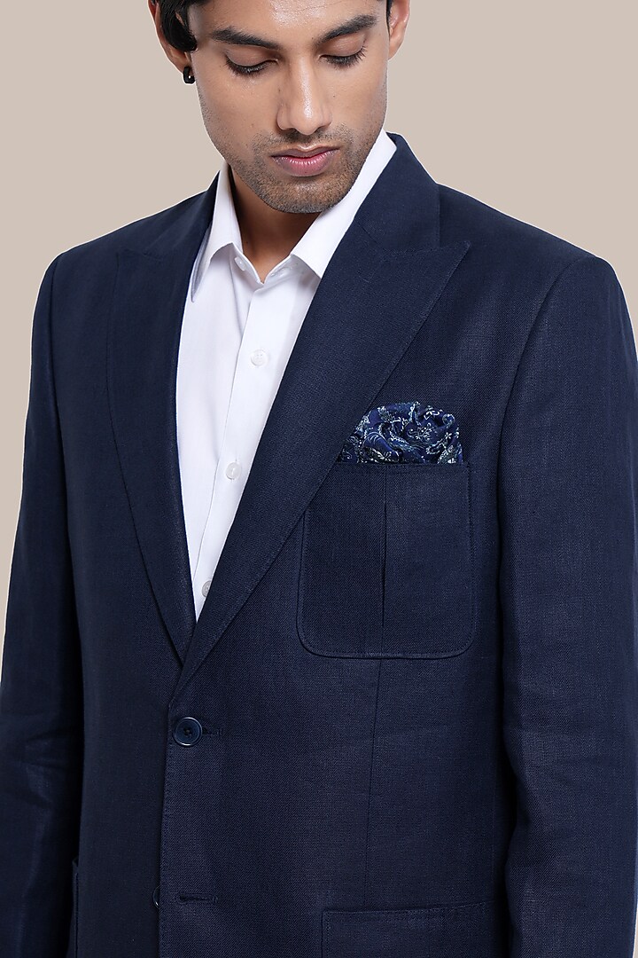 Blue Pure Linen Blazer Jacket by BRAHAAN at Pernia's Pop Up Shop
